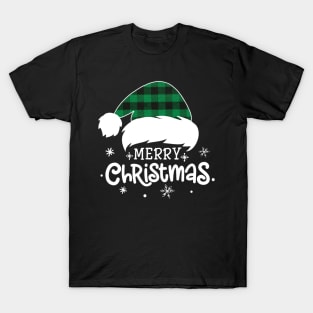 Merry Christmas Green Plaid Santa Hat Xmas Holiday T-Shirt